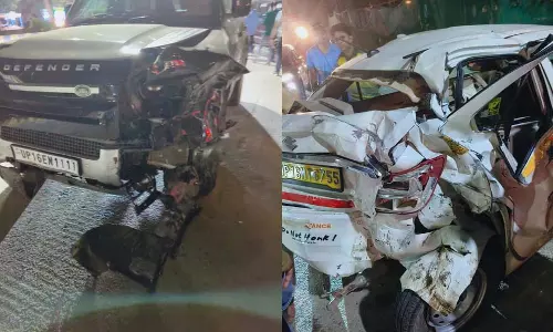 रफ्तार का कहर: डिफेंडर गाड़ी ने मचाया तांडव, 5 कारों और एक बाइक को मारी टक्कर, चालक हिरासत में