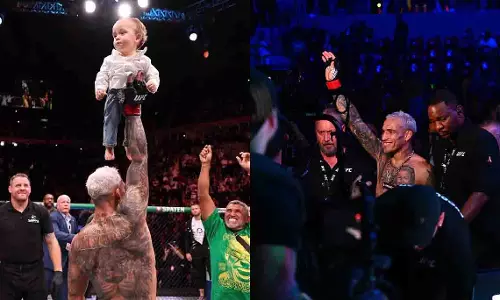 UFC रियो: जीत के बाद ओलिवेरा ने बच्चे को उठाकर मनाया जश्न UFC रियो: जीत के बाद ओलिवेरा ने बच्चे को उठाकर मनाया जश्न