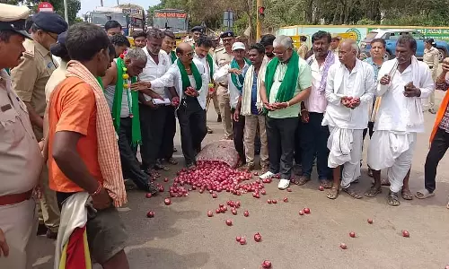 कीमत में गिरावट: प्याज उगाने वालों का विरोध प्रदर्शन