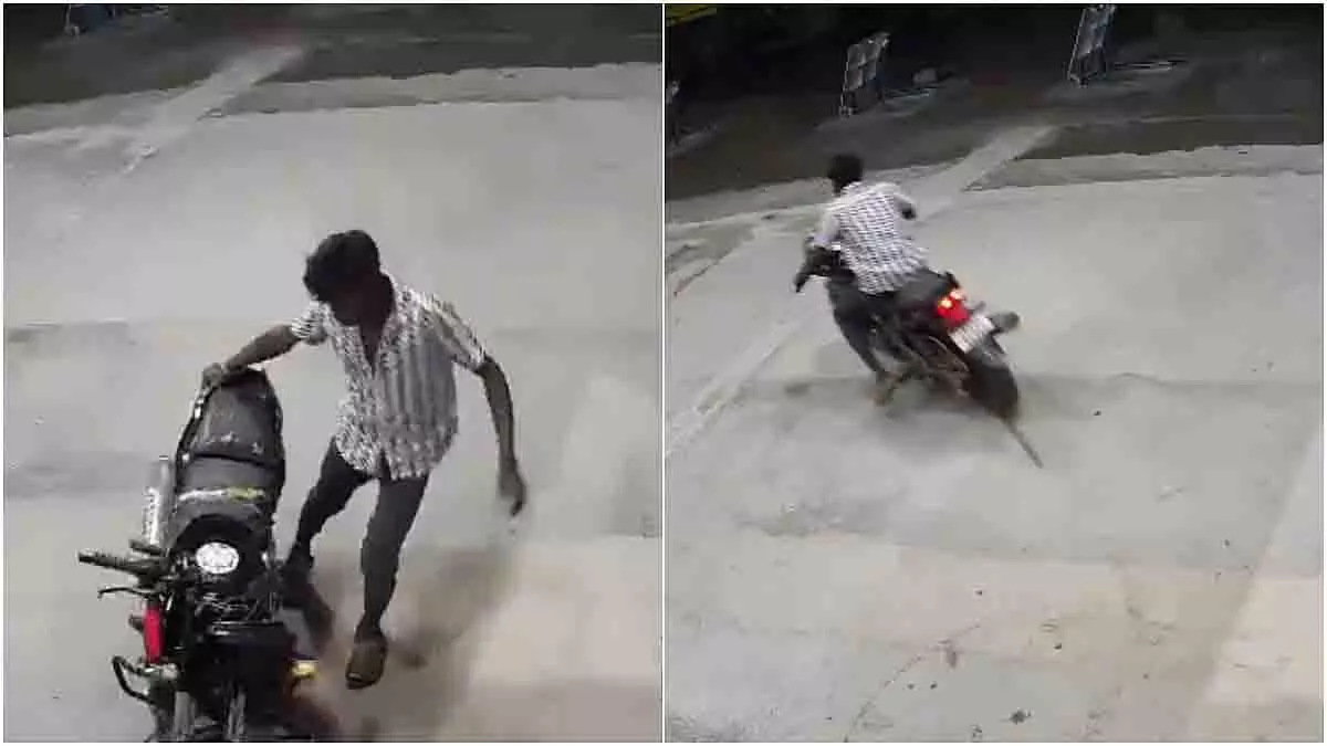 आंध्र: CCTV में बाइक सवार नशे में दिखा, हादसे से पहले के पल कैद आंध्र: CCTV में बाइक सवार नशे में दिखा, हादसे से पहले के पल कैद