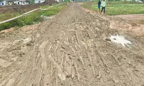 Karnataka : कीचड़ से सनी डामर की सड़क Karnataka : कीचड़ से सनी डामर की सड़क