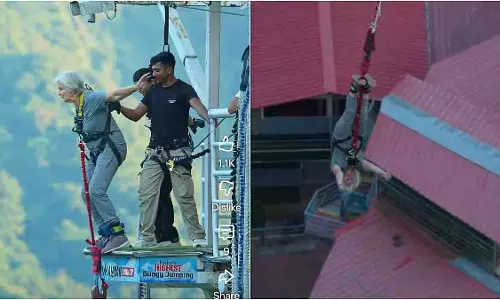 बुजुर्ग महिला ने Rishikesh में भारत के सबसे ऊंचे बंजी प्लेटफॉर्म से लगाई छलांग