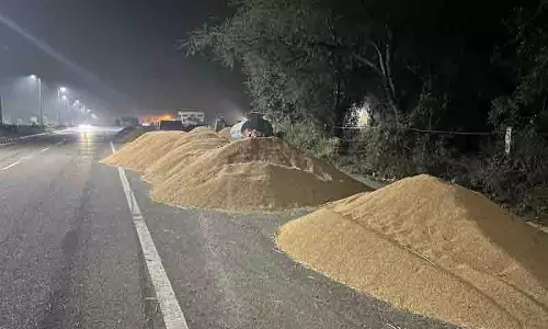 जगह की कमी से जूझ रहे किसानों ने Bathinda-Amritsar राष्ट्रीय राजमार्ग पर धान उतारा