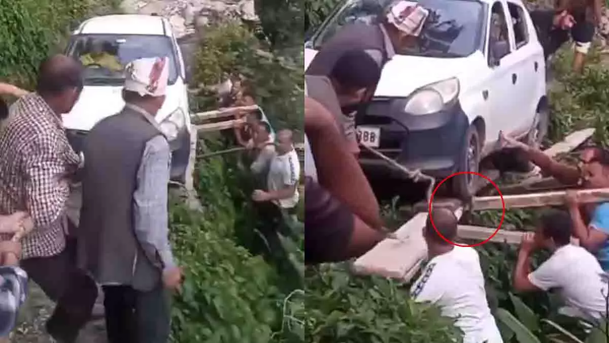Himachal: फंसे वाहन, ग्रामीणों ने लकड़ी के तख्तों से निकाला Himachal: फंसे वाहन, ग्रामीणों ने लकड़ी के तख्तों से निकाला