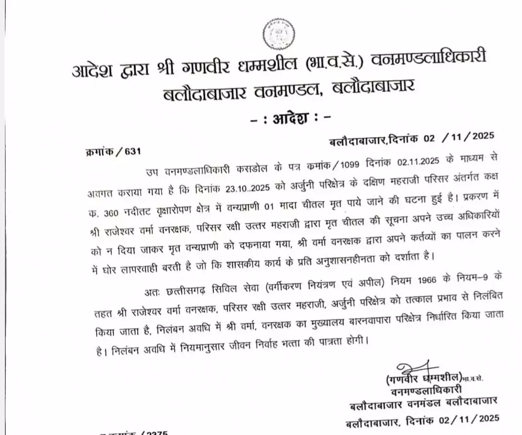 चीतल की मौत मामले में दो वनकर्मी निलंबित चीतल की मौत मामले में दो वनकर्मी निलंबित