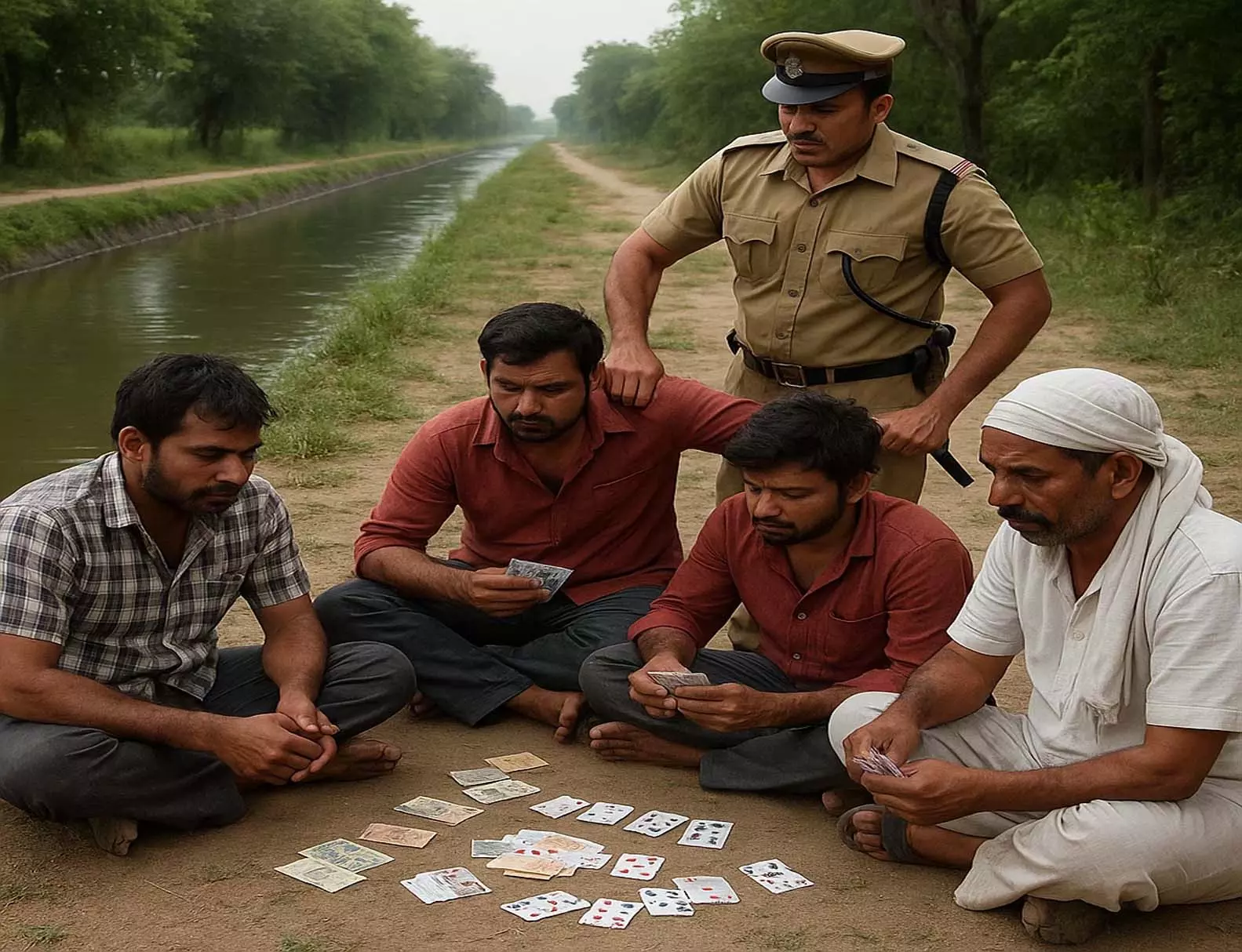 नहर किनारे खेल रहे थे जुआ, 5 जुआरी गिरफ्तार नहर किनारे खेल रहे थे जुआ, 5 जुआरी गिरफ्तार