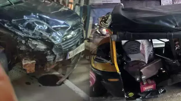 युवकों द्वारा चलाई जा रही कार के ऑटो और बाइक से टकराने से महिला की मौत हो गई