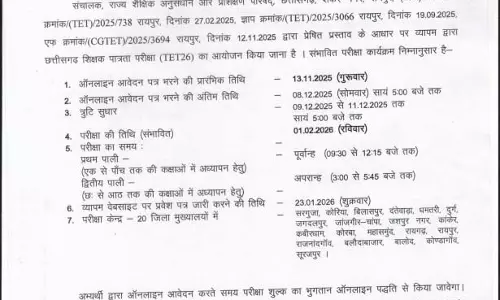 CG TET 2025 की अधिसूचना जारी, परीक्षा के लिए आवेदन आज से CG TET 2025 की अधिसूचना जारी, परीक्षा के लिए आवेदन आज से