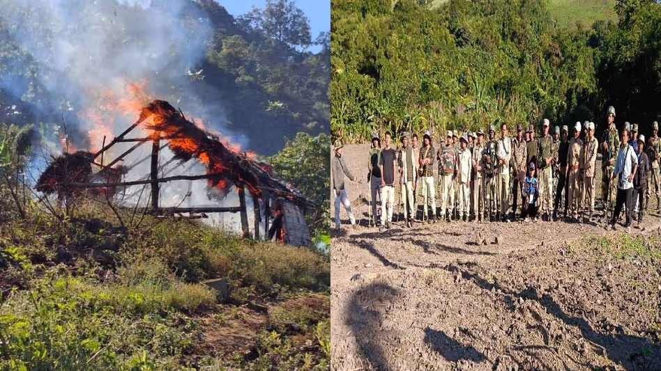 Manipur : सुरक्षा बलों ने उखरुल में 35 एकड़ अफीम के बागान नष्ट किए