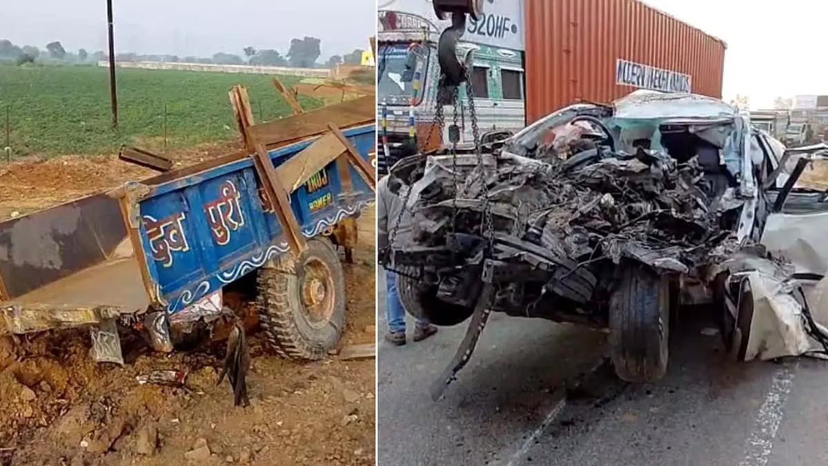 MP : ग्वालियर में फॉर्च्यूनर के ट्रैक्टर ट्रॉली से टकराने से 5 लोगों की मौत MP : ग्वालियर में फॉर्च्यूनर के ट्रैक्टर ट्रॉली से टकराने से 5 लोगों की मौत