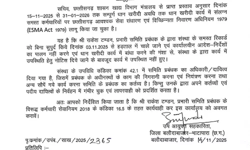 13 कर्मचारी बर्खास्त, धान खरीदी कार्य छोड़कर हड़ताल करने पर एक्शन
