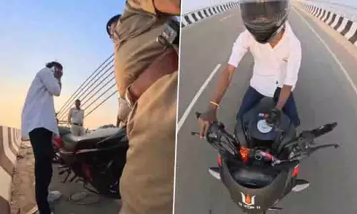 Patna: गंगा पुल पर वीडियो बनाते समय पुलिस ने बाइक सवार को थप्पड़ मारा