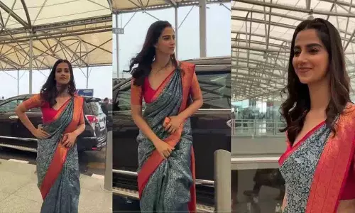 Meenaakshi Chaudhary साड़ी लुक में एयरपोर्ट पर दिखीं Meenaakshi Chaudhary साड़ी लुक में एयरपोर्ट पर दिखीं