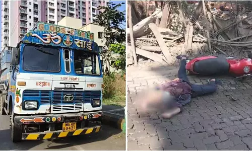 Palghar : विरार में नरंगी फाटक के पास पानी के टैंकर ने दोपहिया वाहन को टक्कर मार दी