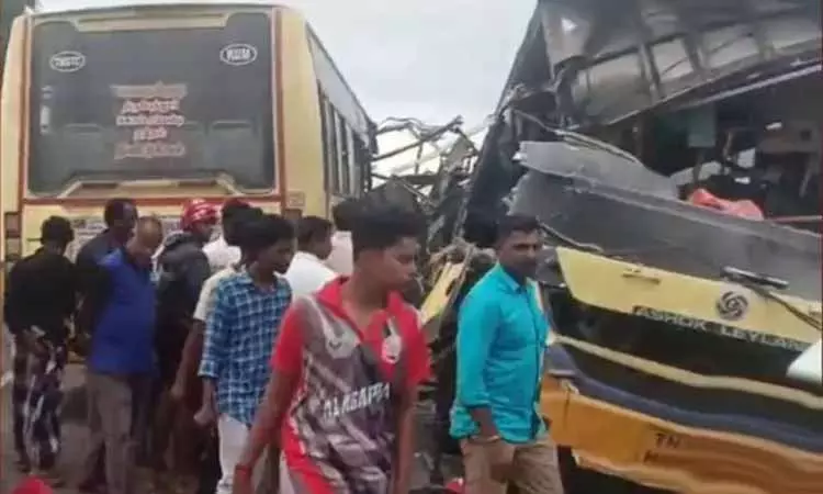 Sivaganga में दो सरकारी बसों की टक्कर में 11 लोगों की मौत Sivaganga में दो सरकारी बसों की टक्कर में 11 लोगों की मौत