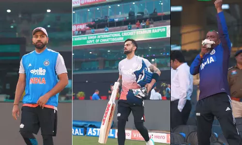 शंखनाद के बाद रायपुर मैदान में उतरे रोहित-कोहली, Video शंखनाद के बाद रायपुर मैदान में उतरे रोहित-कोहली, Video