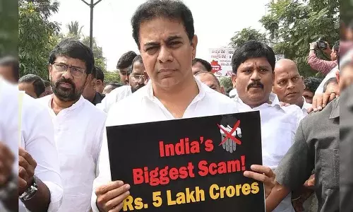 KTR ने कहा कि कांग्रेस ने हिल्ट पॉलिसी के नाम पर 5 लाख करोड़ रुपये का घोटाला किया