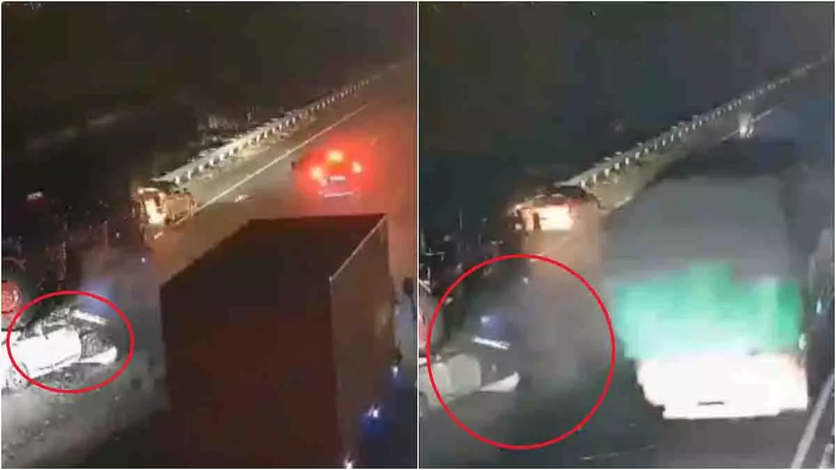 Andhra में चिलकलुरिपेट बाईपास पर तेज़ रफ़्तार कार टैंकर लॉरी से टकरा गई Andhra में चिलकलुरिपेट बाईपास पर तेज़ रफ़्तार कार टैंकर लॉरी से टकरा गई