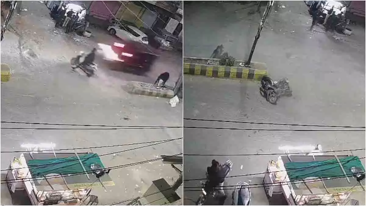 टोंक में तेज़ रफ़्तार SUV ने स्कूटर को टक्कर मारी, सवार 5 फ़ीट हवा में उछला टोंक में तेज़ रफ़्तार SUV ने स्कूटर को टक्कर मारी, सवार 5 फ़ीट हवा में उछला