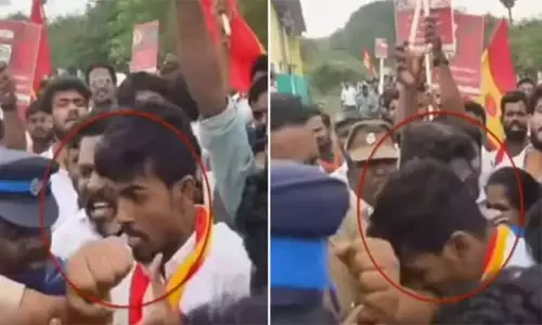 धर्मपुरी विरोध प्रदर्शन के दौरान पुलिसकर्मी को काटने के आरोप में TVK पदाधिकारी गिरफ्तार धर्मपुरी विरोध प्रदर्शन के दौरान पुलिसकर्मी को काटने के आरोप में TVK पदाधिकारी गिरफ्तार