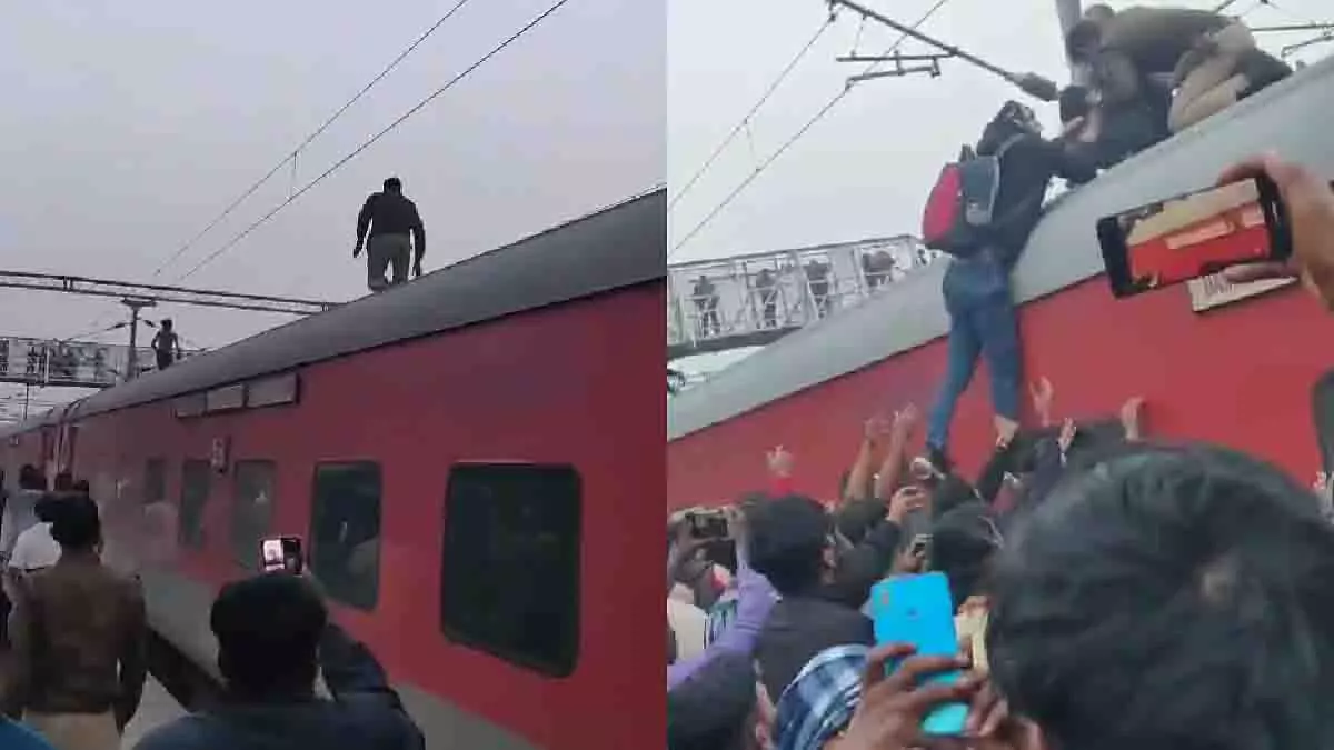 RPF जवान ने यूपी स्टेशन पर ट्रेन की छत पर चढ़ रहे व्यक्ति का पीछा किया RPF जवान ने यूपी स्टेशन पर ट्रेन की छत पर चढ़ रहे व्यक्ति का पीछा किया