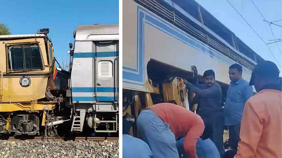 Neemuch में रेलवे ट्रैक मशीन का इंजन पावर वैगन से टकराया, कर्मचारी घायल Neemuch में रेलवे ट्रैक मशीन का इंजन पावर वैगन से टकराया, कर्मचारी घायल
