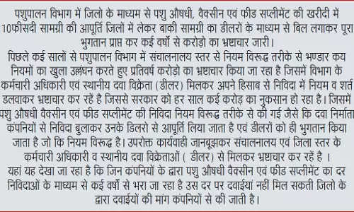 पशुपालन विभाग दवाइयों में कर रहा चोरी