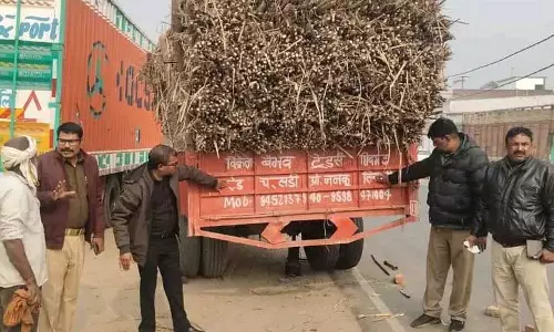 तेज रफ्तार ट्रक ने विद्युत पोल में मारी टक्कर, पोल क्षतिग्रस्त, ग्रामीणों में आक्रोश