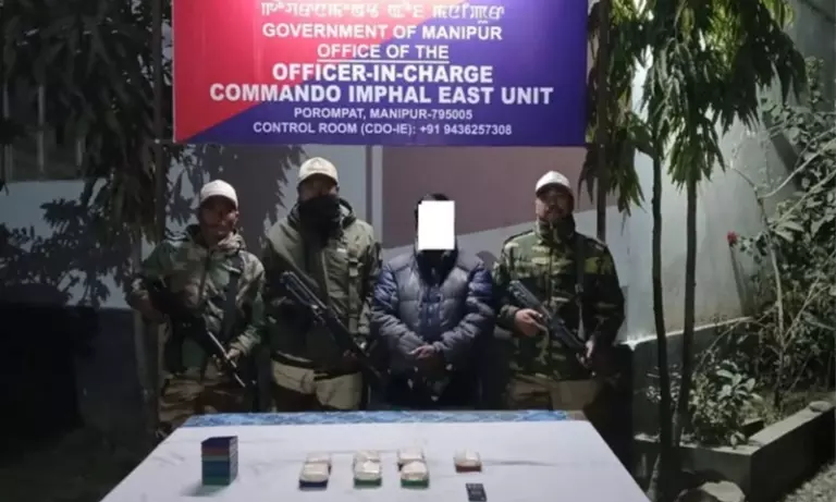 Manipur पुलिस ने इंफाल ईस्ट में ड्रग डीलर को गिरफ्तार किया, 100 ग्राम हेरोइन ज़ब्त की Manipur पुलिस ने इंफाल ईस्ट में ड्रग डीलर को गिरफ्तार किया, 100 ग्राम हेरोइन ज़ब्त की