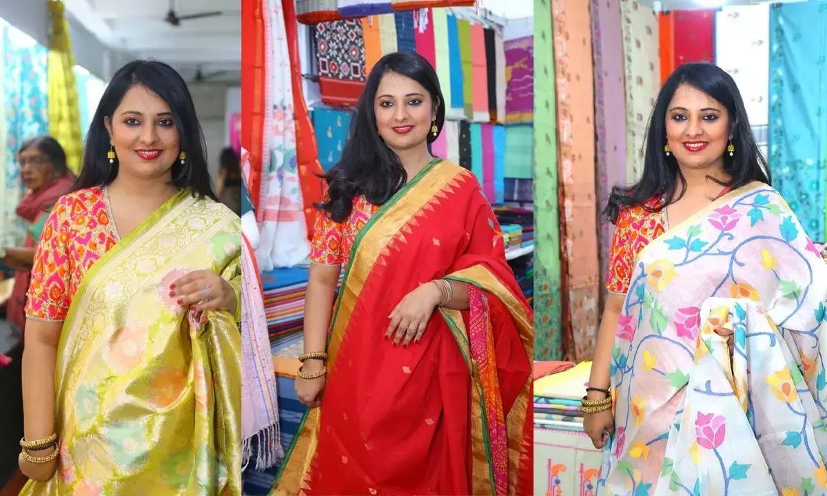 Actress निकिता बिष्ट ने अमीरपेट में नेशनल सिल्क एक्सपो का उद्घाटन किया