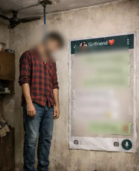 युवक ने गर्लफ्रेंड चैट पोस्टर के साथ लगाई फांसी युवक ने गर्लफ्रेंड चैट पोस्टर के साथ लगाई फांसी