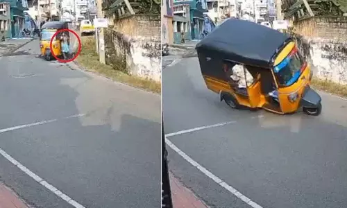 तेज़ रफ़्तार ऑटो ने महिला को टक्कर मारी, दो बार पलटा; CCTV फुटेज वायरल