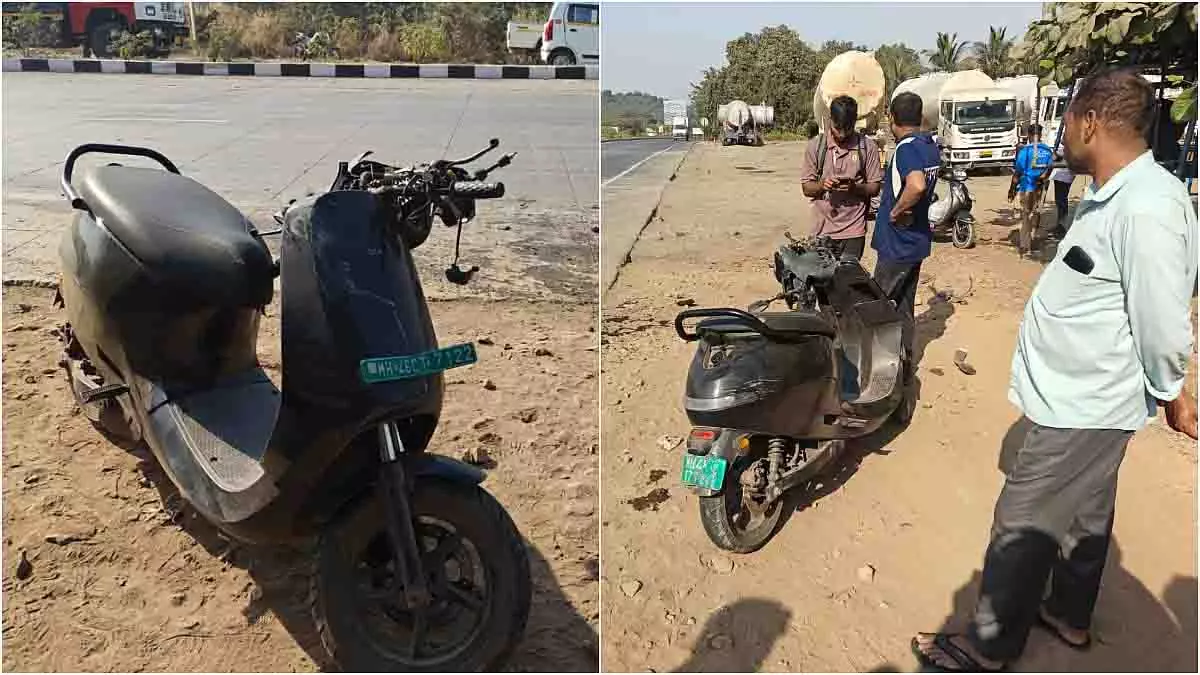 Panvel-Goa हाईवे पर एक बल्कर ट्रक ने ओला स्कूटर को टक्कर मार दी Panvel-Goa हाईवे पर एक बल्कर ट्रक ने ओला स्कूटर को टक्कर मार दी