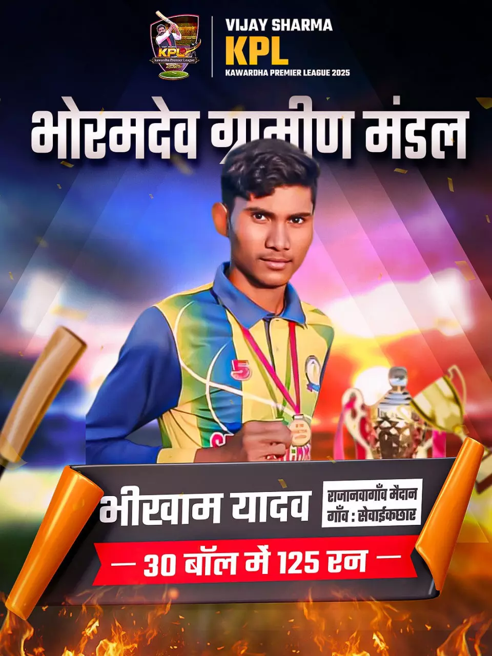 राजनांदगांव के युवा क्रिकेटर ने 30 बॉल में बनाए 125 रन, विजय शर्मा केपीएल के मैदान में गूंजा बल्ले का तूफान राजनांदगांव के युवा क्रिकेटर ने 30 बॉल में बनाए 125 रन, विजय शर्मा केपीएल के मैदान में गूंजा बल्ले का तूफान