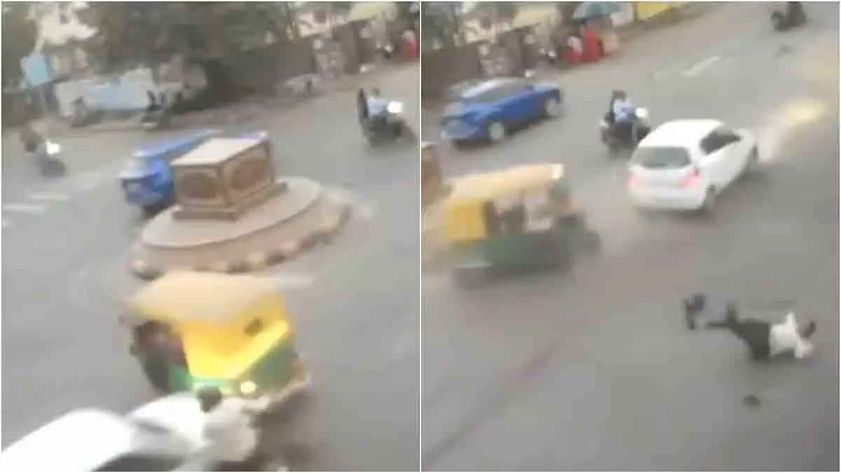 गलत साइड से आ रही तेज़ रफ़्तार कार ने ऑटो-रिक्शा और स्कूटर को टक्कर मारी गलत साइड से आ रही तेज़ रफ़्तार कार ने ऑटो-रिक्शा और स्कूटर को टक्कर मारी