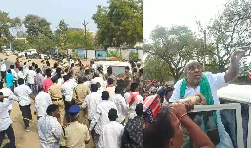 किसानों के मुद्दों पर पूर्व मंत्री के नेतृत्व में विरोध प्रदर्शन किसानों के मुद्दों पर पूर्व मंत्री के नेतृत्व में विरोध प्रदर्शन