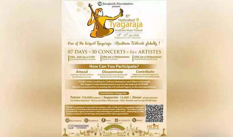 Hyderabad त्यागराज आराधना संगीत महोत्सव 19 जनवरी से शुरू होगा Hyderabad त्यागराज आराधना संगीत महोत्सव 19 जनवरी से शुरू होगा
