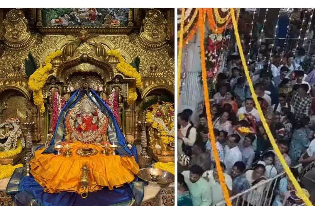 Mumbai : 2026 की पहली अंगारकी संकष्टी चतुर्थी पर सिद्धिविनायक मंदिर में हजारों भक्त उमड़े Mumbai : 2026 की पहली अंगारकी संकष्टी चतुर्थी पर सिद्धिविनायक मंदिर में हजारों भक्त उमड़े