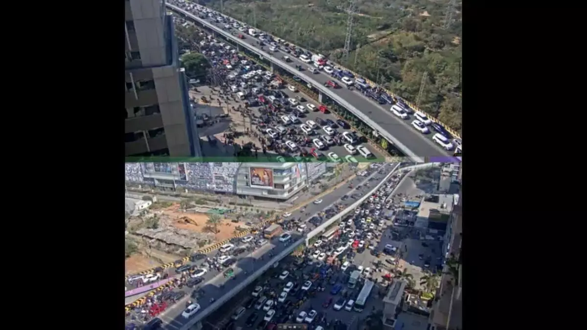 Hyderabad: फ्लाईओवर पर भारी ट्रैफिक जाम