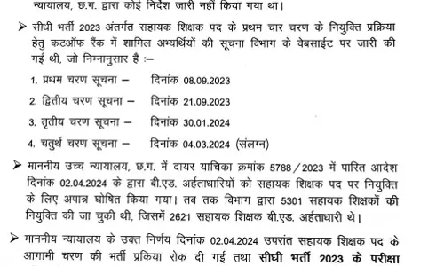 सीधी भर्ती 2023 : सहायक शिक्षक नियुक्ति प्रक्रिया पूर्ण, आगे कोई चरण शेष नहीं