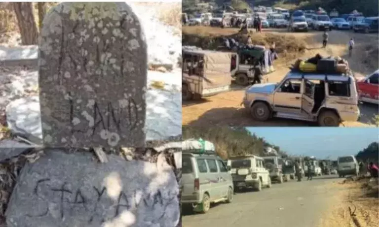 Manipur: नागा गांव की मोनोलिथ को नुकसान पहुंचाने पर सड़क जाम Manipur: नागा गांव की मोनोलिथ को नुकसान पहुंचाने पर सड़क जाम