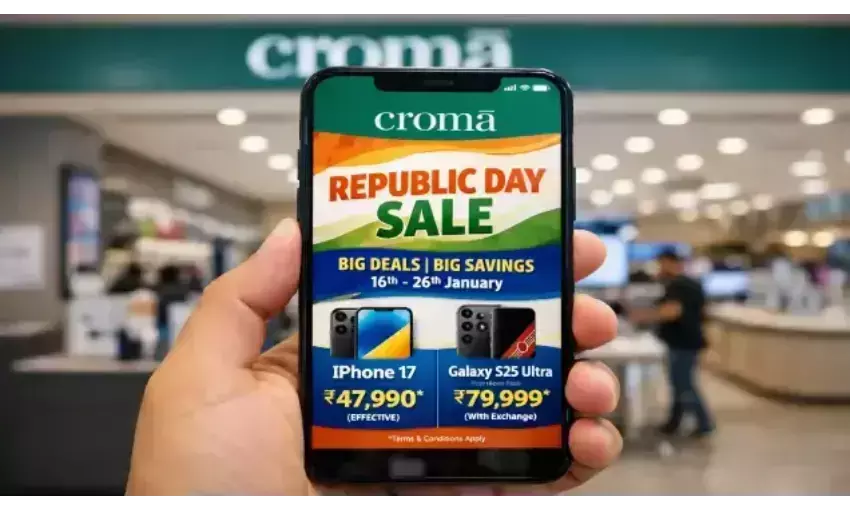 क्रोमा रिपब्लिक डे सेल में iPhone 17 और Galaxy S25 Ultra पर बड़ी छूट क्रोमा रिपब्लिक डे सेल में iPhone 17 और Galaxy S25 Ultra पर बड़ी छूट
