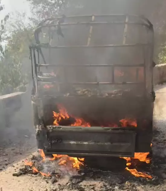 डीजल पाइप फटने से ऑटो में लगी आग, कूदे यात्री डीजल पाइप फटने से ऑटो में लगी आग, कूदे यात्री