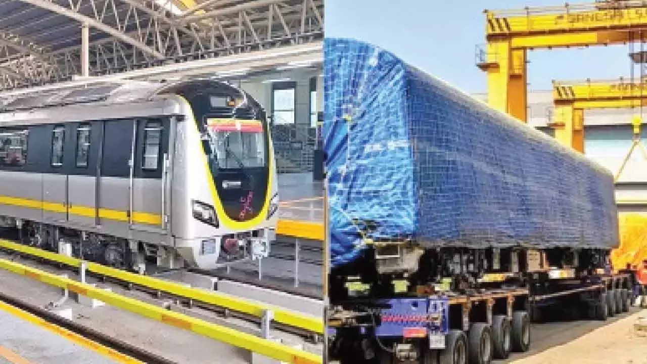 Bengaluru में येलो लाइन ऑपरेशन के लिए आठवीं ड्राइवरलेस मेट्रो ट्रेन पहुंची Bengaluru में येलो लाइन ऑपरेशन के लिए आठवीं ड्राइवरलेस मेट्रो ट्रेन पहुंची