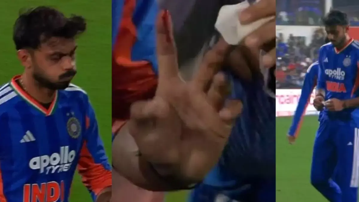 न्यूजीलैंड के खिलाफ उंगली में गंभीर चोट लगने के बाद दर्द में मैदान छोड़कर गए अक्षर पटेल न्यूजीलैंड के खिलाफ उंगली में गंभीर चोट लगने के बाद दर्द में मैदान छोड़कर गए अक्षर पटेल