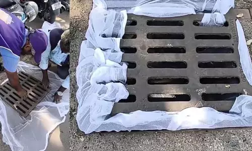 Chennai: निगम ने मच्छरों का आतंक खत्म करने के लिए नाले पर जाल लगाया, मच्छरों ने खुद को काटा Chennai: निगम ने मच्छरों का आतंक खत्म करने के लिए नाले पर जाल लगाया, मच्छरों ने खुद को काटा