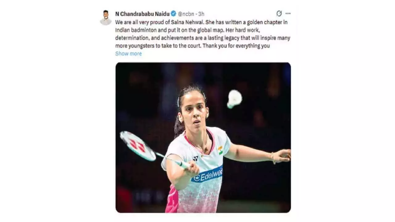 CM ने भारतीय बैडमिंटन में योगदान के लिए साइना की तारीफ की