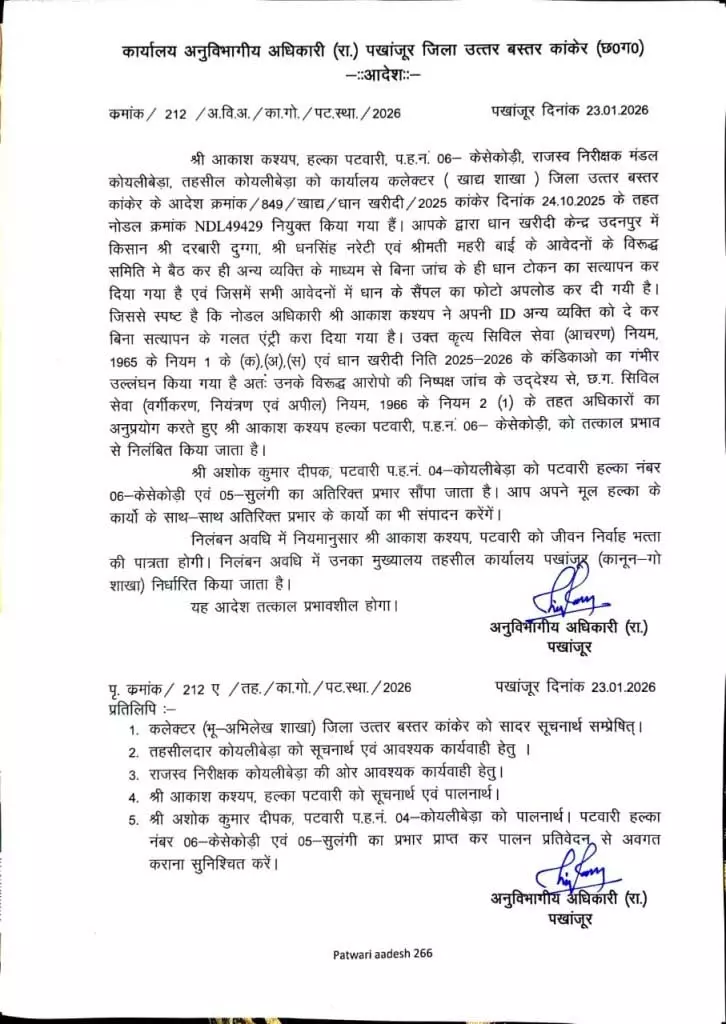 पटवारी घर पर ही निपटा रहे थे टोकन सत्यापन का काम, निलंबन की गाज गिरी पटवारी घर पर ही निपटा रहे थे टोकन सत्यापन का काम, निलंबन की गाज गिरी
