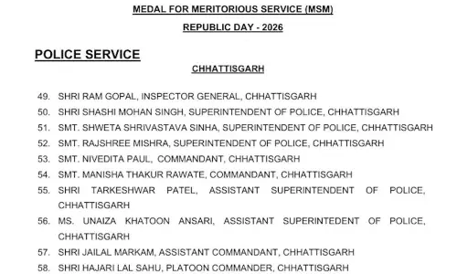 छत्तीसगढ़ के 10 पुलिस अधिकारी फॉर मेरिटोरियस सर्विस मेडल से होंगे सम्मानित