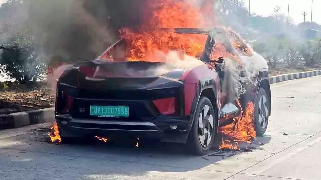 हापुड़ टोल के पास चलती महिंद्रा EV में आग लगी हापुड़ टोल के पास चलती महिंद्रा EV में आग लगी